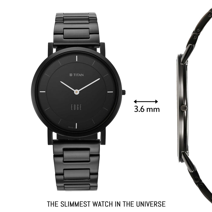 Titan Edge Black Dial Metal Strap Watch 1595NM01