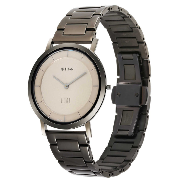 Titan Edge Beige Dial Metal Strap Watch 1595QM01