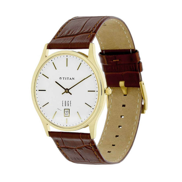 Titan Edge Leather Strap Analog with Date