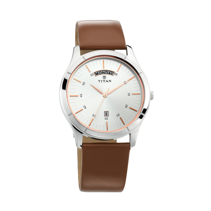 Titan On Trend White Dial Analog with Day and Date Watch for Men 1767SL01
