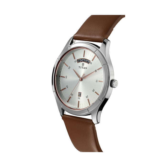 Titan On Trend White Dial Analog with Day and Date Watch for Men 1767SL01