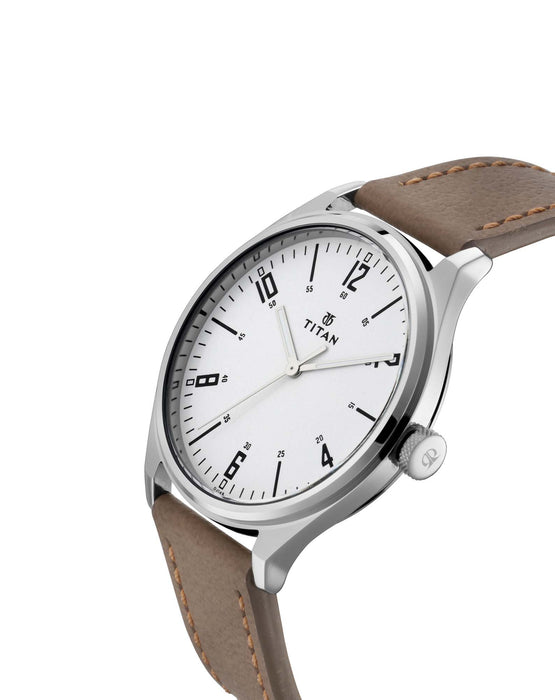 Titan Workwear Watch with Silver Dial & Tan Leather Strap