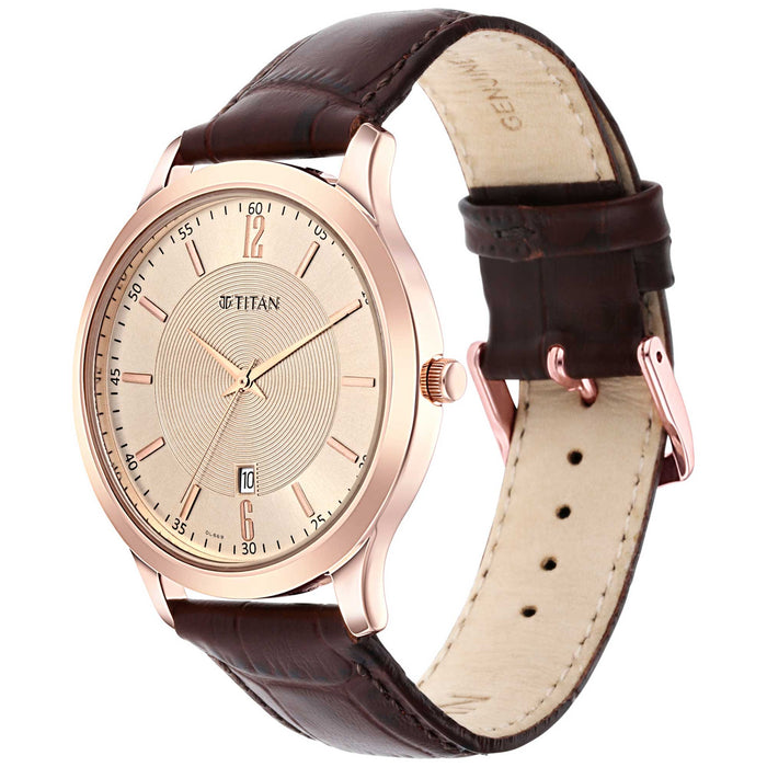 Titan Rose Gold Dial Leather Strap Watch for Men