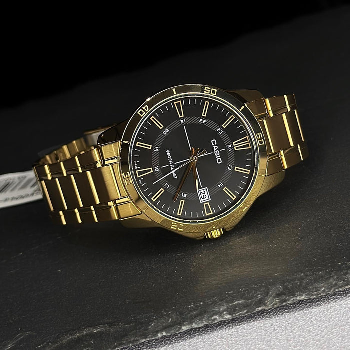Casio MTP-V004G-1CUDF: Orologio Uomo Quarzo Con Quadrante Nero E Cinturino In Acciaio Inossidabile Dorato, Data Giorno