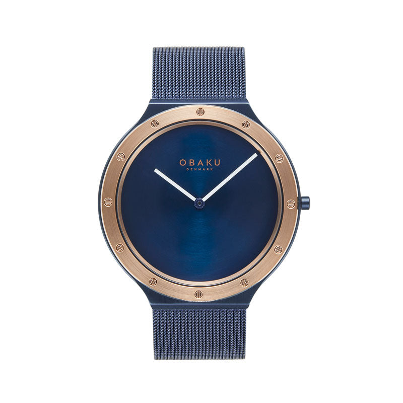 Obaku Note Ocean Blue Rose Gold 42mm Watch - V285GXSLML